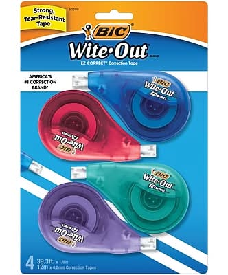 BIC Wite-Out Correction Tape, White, 4/Pack (WOTAPP418-WHI)