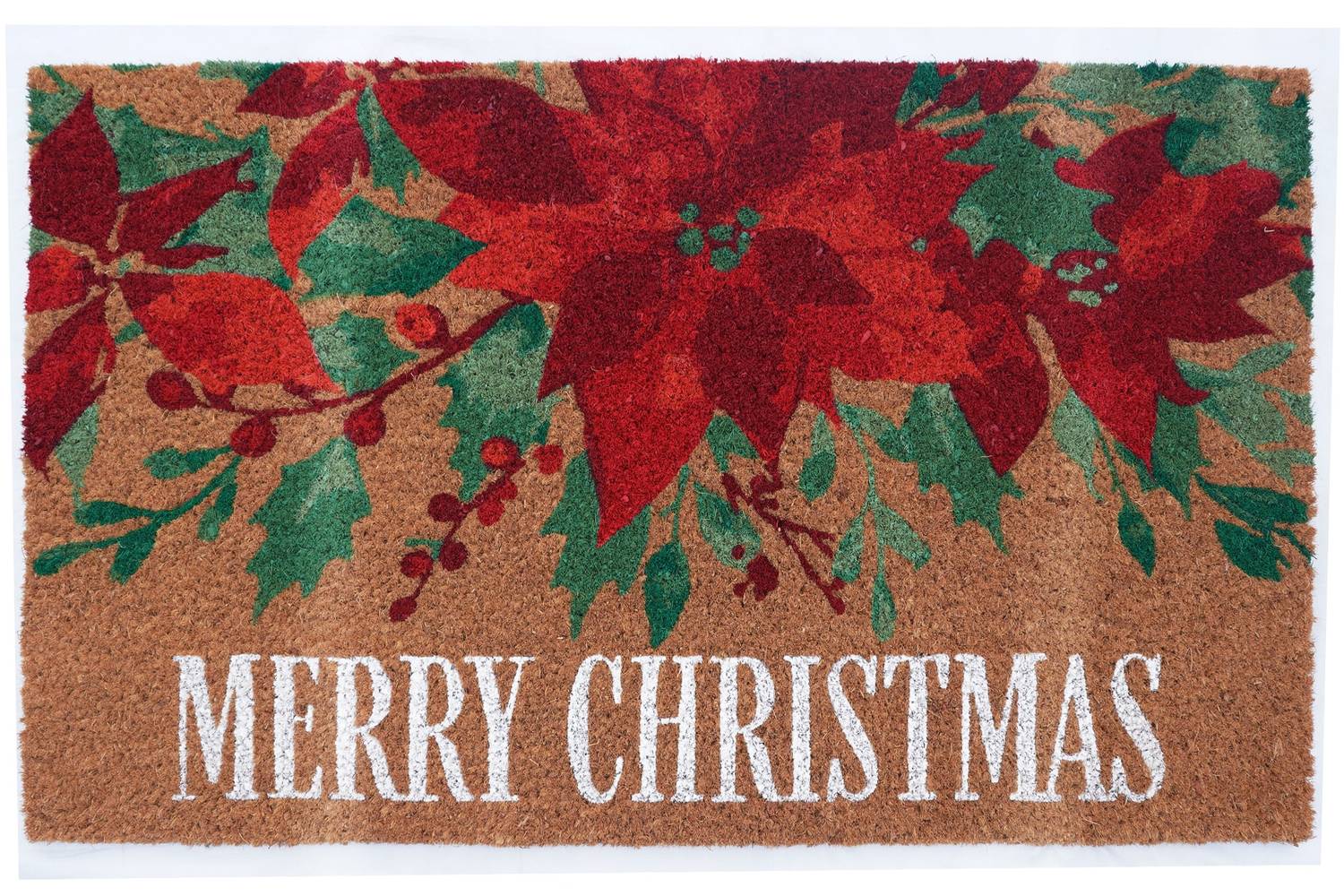 Holiday Living 1-1/2-ft x 2-1/2-ft Natural Coir/Latex Rectangular Indoor or Outdoor Decorative Door Mat | WG-Q424-POINSETTIA