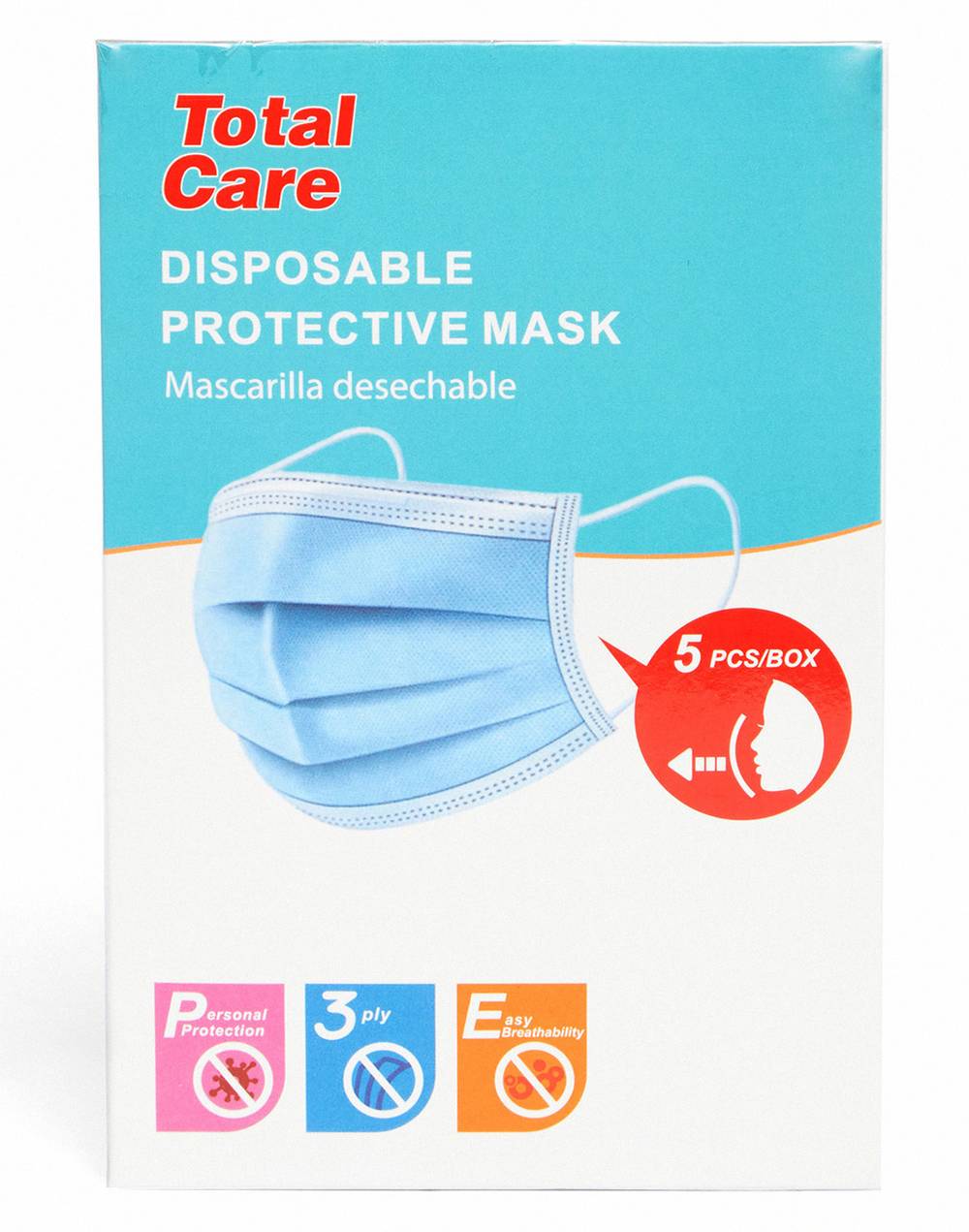 Total Care · Mascarillas desechables (5 un)