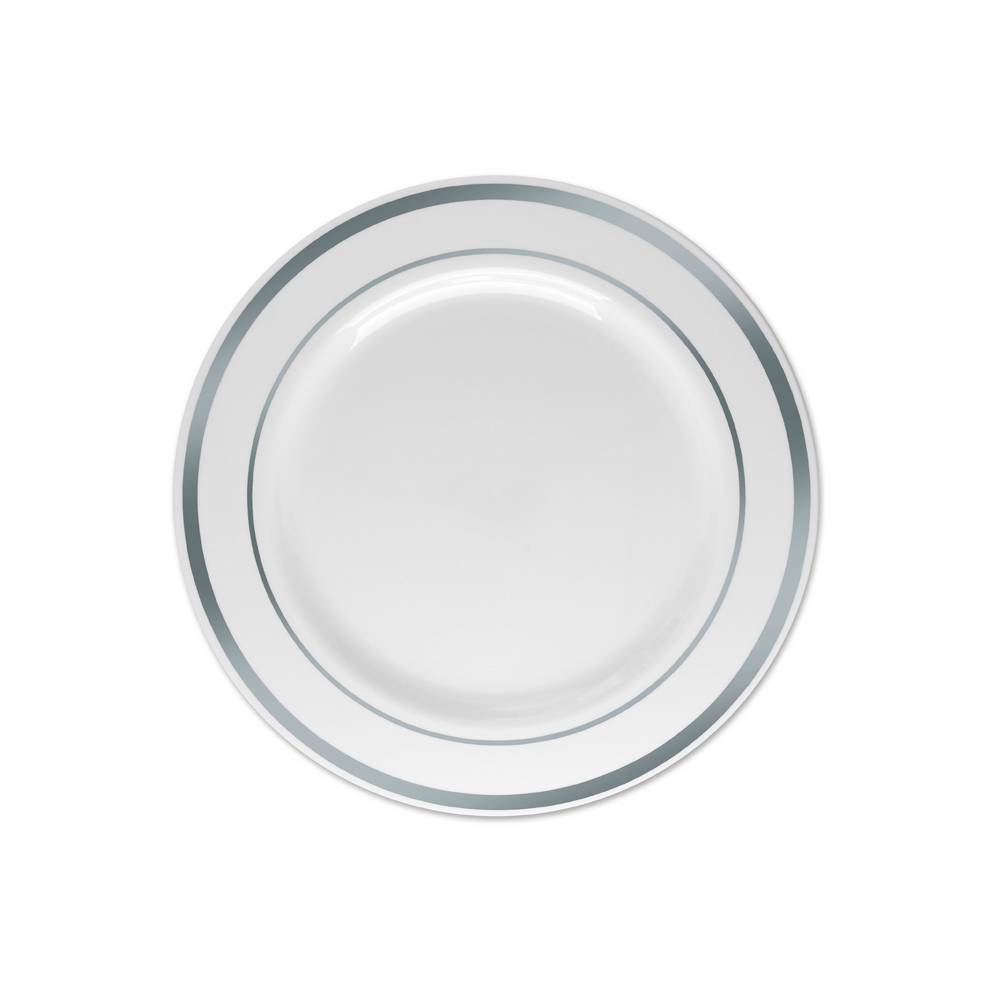 Silver plastic prato descartável de sobremesa com borda prata 19cm (6 un)