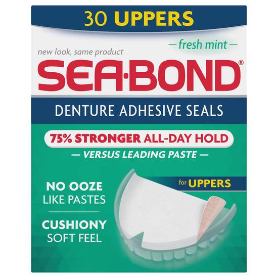Sea Bond Denture Adhesive Seals, Uppers, Fresh Mint - 30 ct