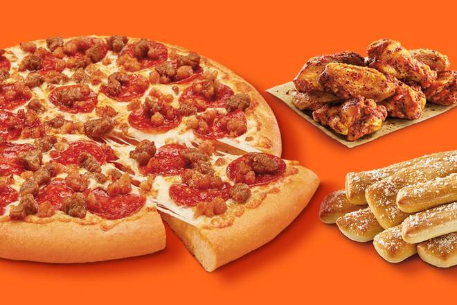 Game Day Large Bundle: Large 3 Meat Feast Pizza, Caesar Wings, and Crazy Bread®