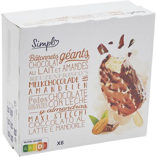 Simpl - Glaces bâtonnets géants (chocolat au lait - amandes)