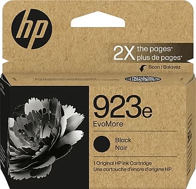 HP 923e EvoMore Black High Yield Ink Cartridge, Prints Up to 1,000 Pages (4K0T7LN)