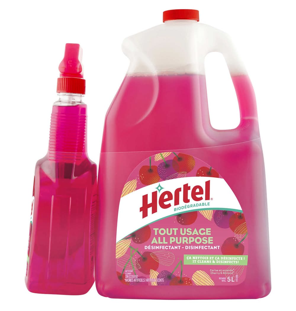 Hertel - Tout Usage Amandes Et Cerises 5 L + 950Ml Pulvérisateur / Hertel All Purpose Cherry Almond Disinfectant Cleaner 5L Jug + 950Ml Spray Bottle