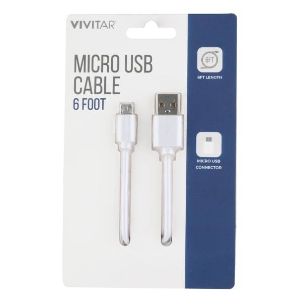 Vivitar USB-A To Micro USB Cable, 6', White, NIL5006-WHT-STK-24