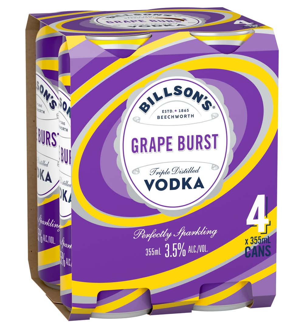Billson's Grape Burst Vodka Mixed Drink Can 355mL x Pack 4