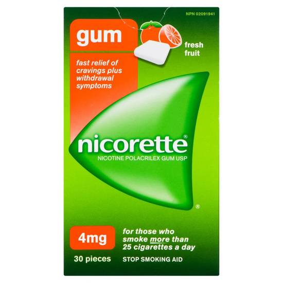 Nicorette Nicotine Polacrilex Gum 4 mg Fresh Fruit (30 units)