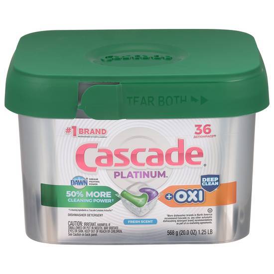 Cascade Dishwasher Detergent, Lemon Essence, Action Pacs 36 Ea, Detergents