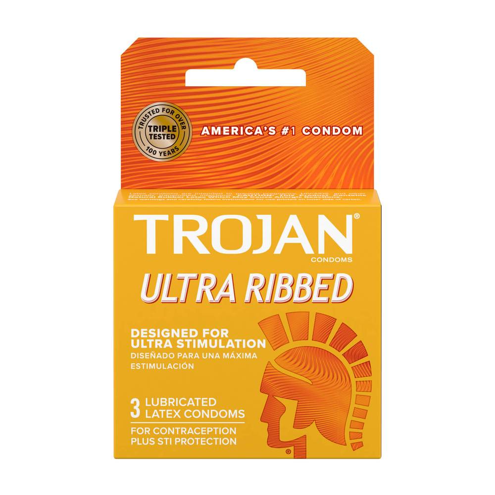 Trojan Ultra Ribbed Lubricated Latex Condoms (3 ct)