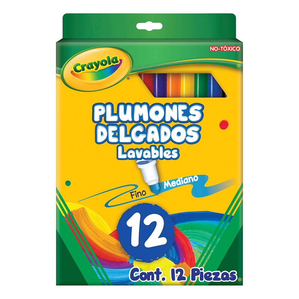 Crayola plumones delgados lavables (caja 12 piezas)