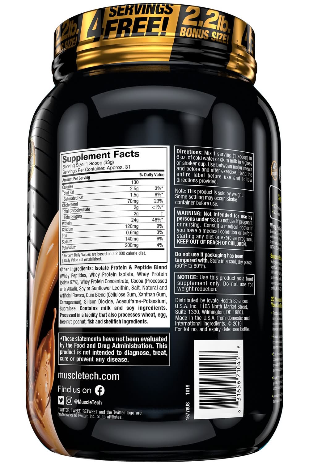 MuscleTech Nitro Tech Whey Gold Protein Powder, Double Rich Chocolate ...