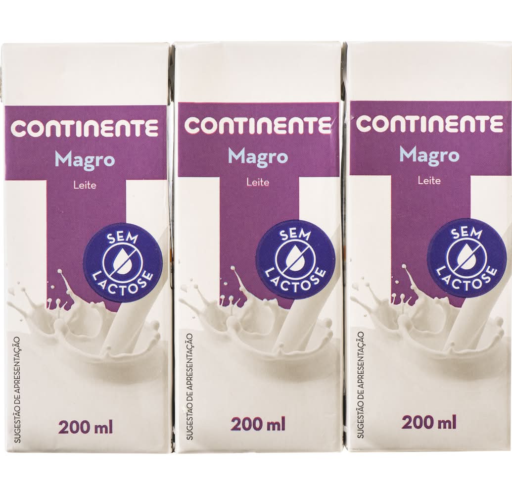 Leite UHT Magro sem Lactose Continente (emb. 3 x 200 ml)