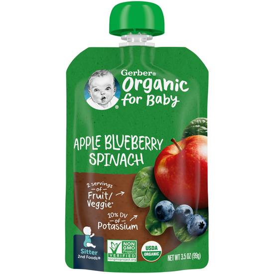 Gerber 2nd Foods Organic Apple Blueberry Spinach Baby Food, 3.5 oz Pouch