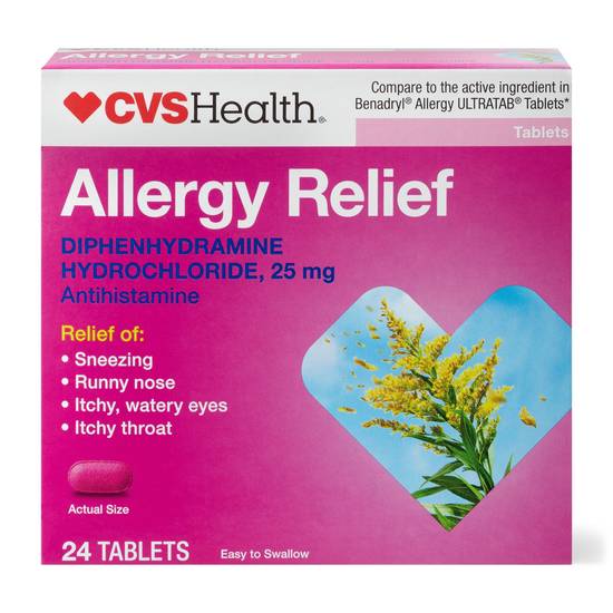 CVS Health Allergy Relief Diphenhydramine Tablets, 24 CT