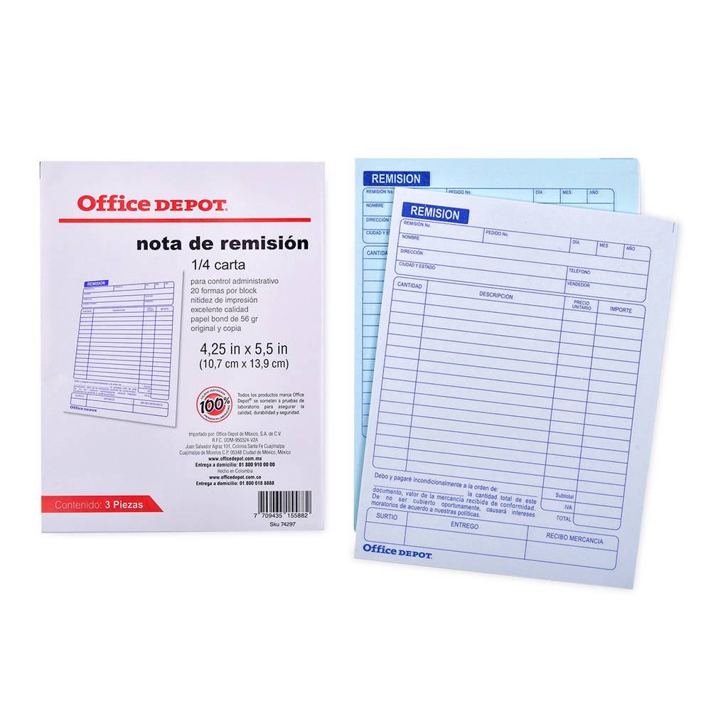 Office Depot · Notas de remisión 1/4 carta