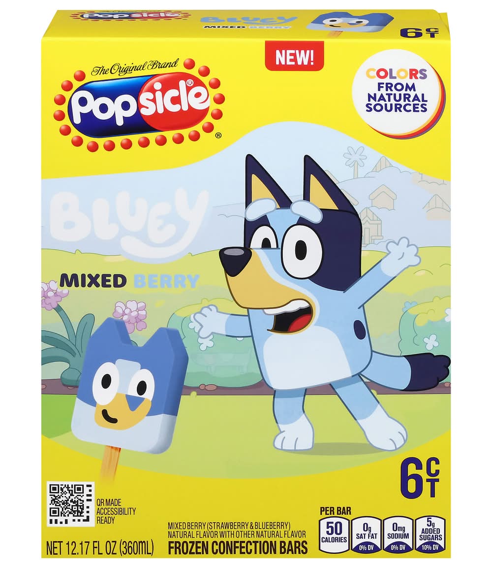 Popsicle Bluey Fruit Confection Bars, Mixed Berry (12.17 fl oz, 6 ct)