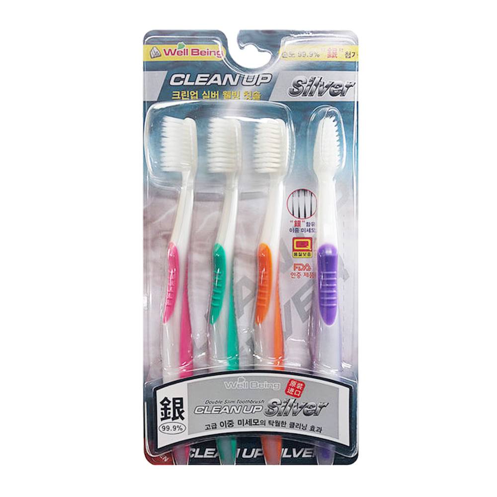 Well Being Clean Up Silver Double Slim Toothbrushs (4 ct)