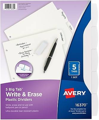 Avery Durable Write-On Plastic Dividers With Erasable Tabs
