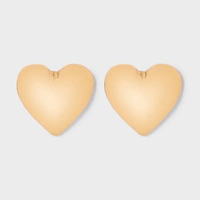 Valentines Puff Heart Button Earrings - A New Day™ Gold: Nickel-Free Studs
