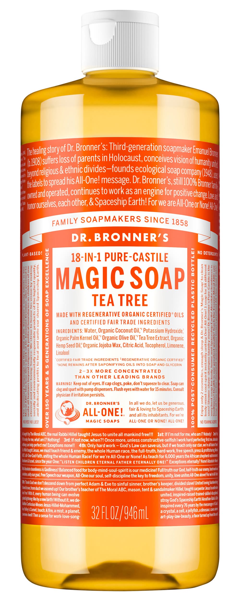Dr. Bronner's 18-In-1 Pure-Castile Soap, Tea Tree (32 fl oz)