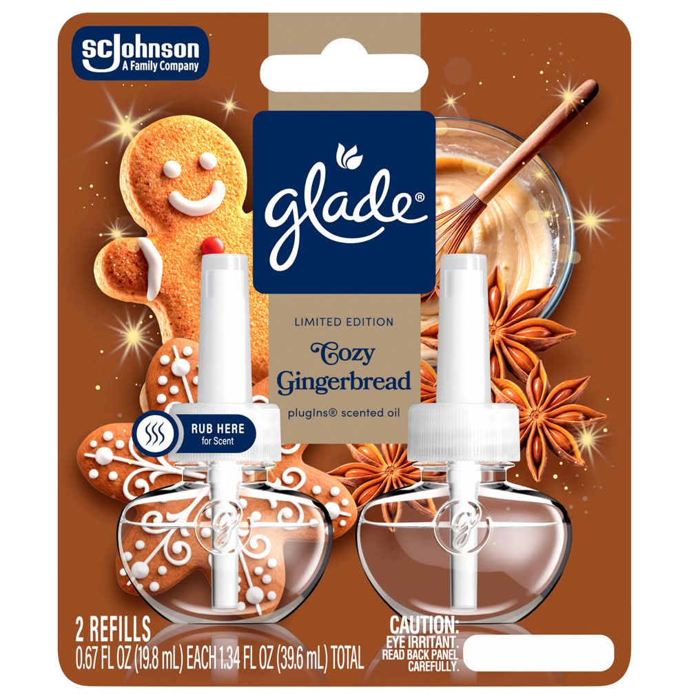 Glade Oil Air Freshener Refills Cozy Gingerbread, Plugins (2 x 0.67 fl oz)