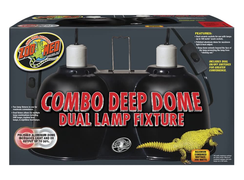 Zoo Med Combo Deep Dome Reptile Dual Lamp Fixture for Dual Heat & UVB Bulbs