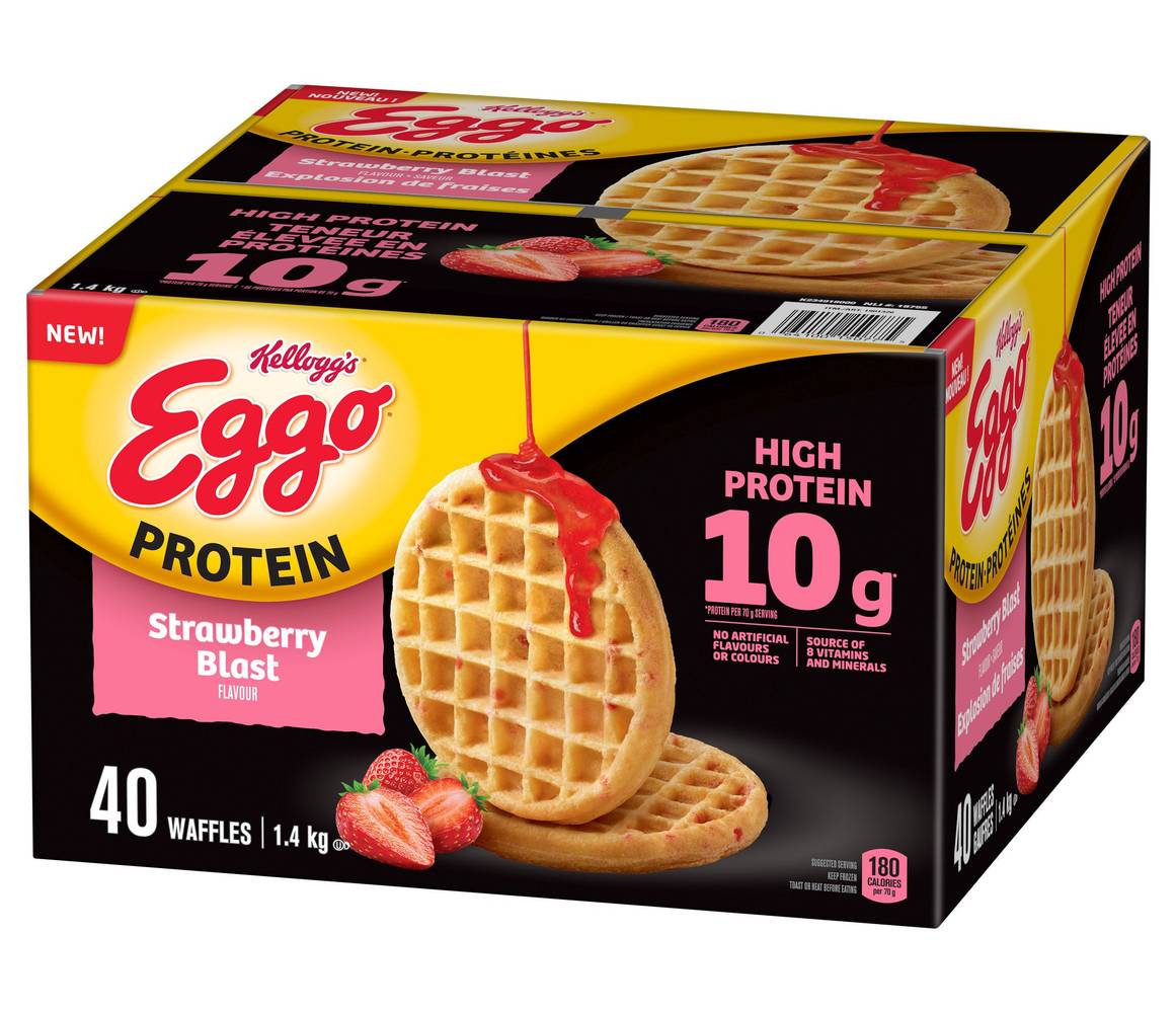 Kellog'S - Eggo Gaufres Protéinés De Fraise, 1.4 Kg / Kellog'S Eggo Protein Strawberry Blast Waffles, 1.4 Kg