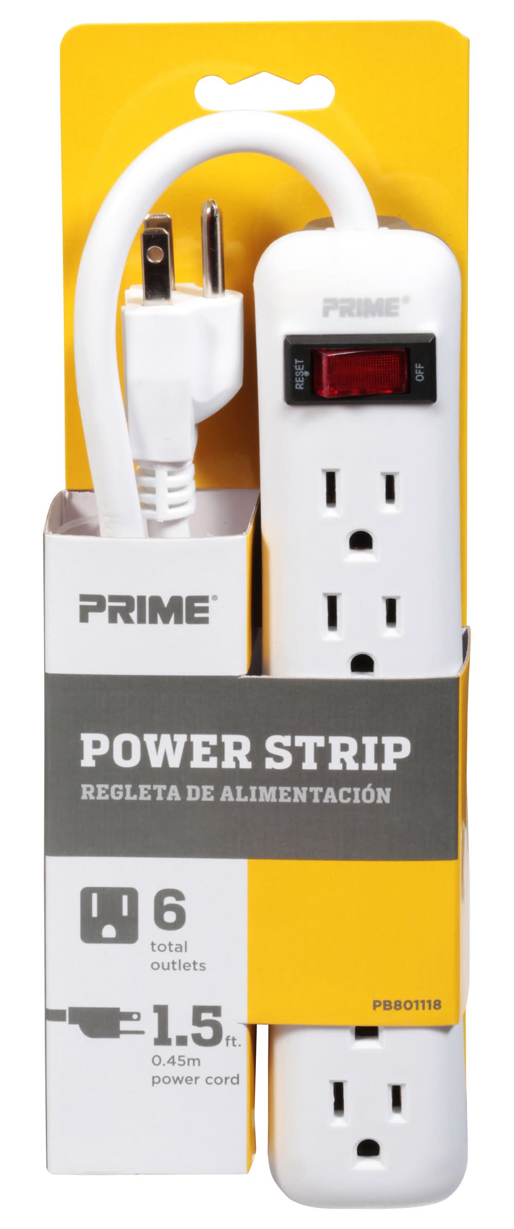 Prime 1.5 Ft 6 Outlet Power Strip (14.2 oz)
