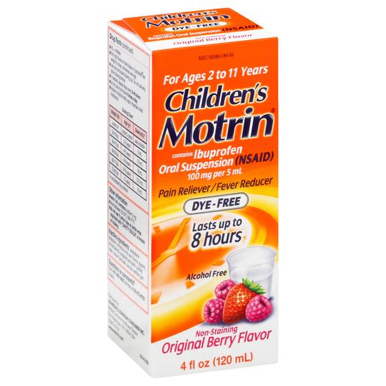 Children's Motrin Dye-Free Non-Staining Original Berry Flavor Pain Reliever/Fever Reducer For Ages 2 To 11