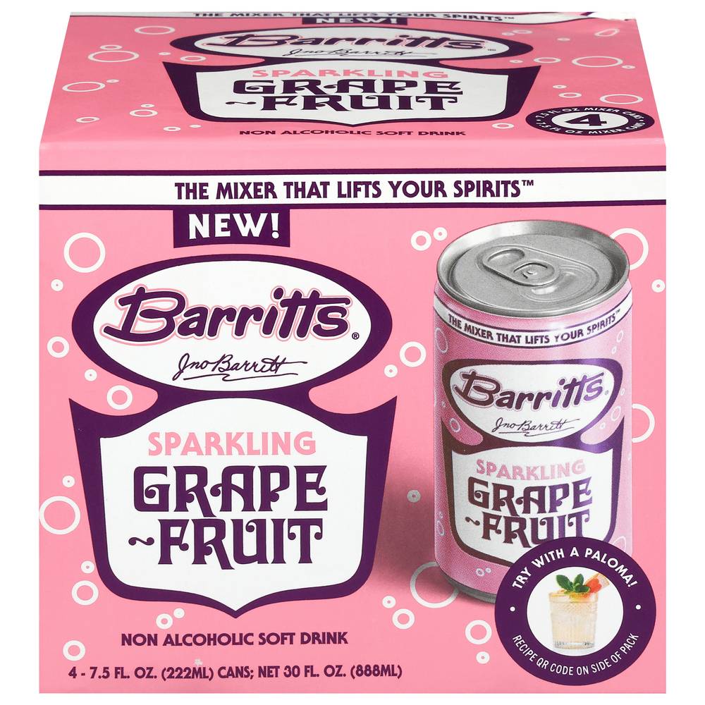 Barritts Sparkling Soft Drink, Grape Fruit (4 x 7.5 fl oz)