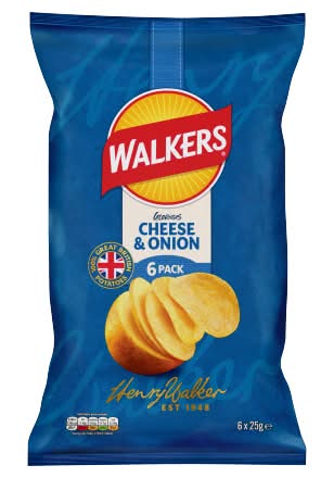 Walkers Cheese & Onion, Potato Crisps (6 x 25g)