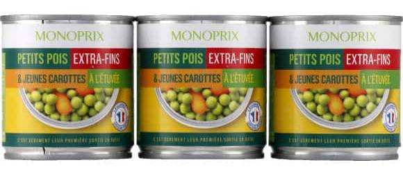 Monoprix Petits Pois Extra-Fins & Jeunes Carottes À L'Étuvée Les 3 Boîtes De 130G Net Égoutté