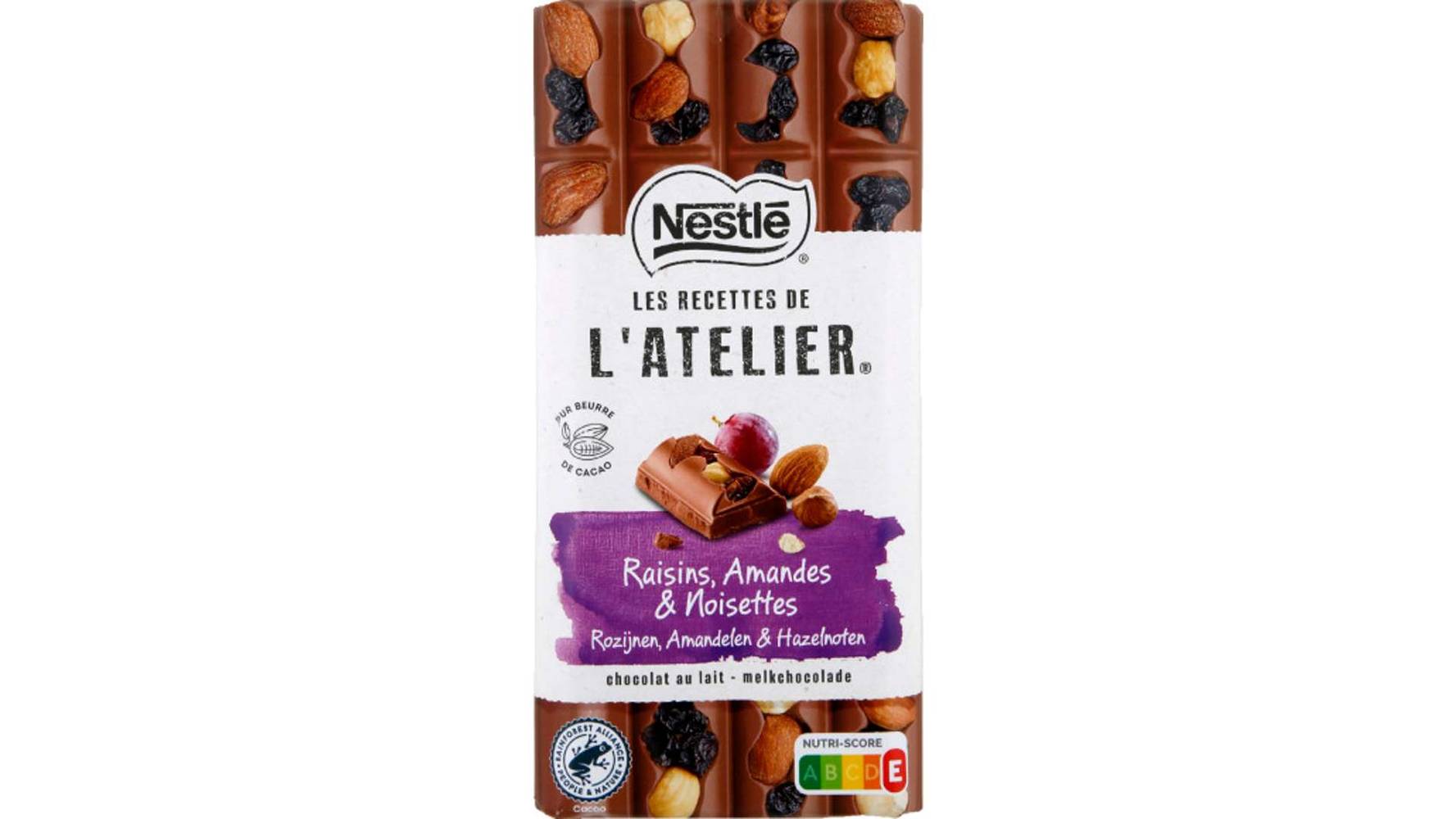 NESTLE DESSERT Nestlé Les recettes de l atelier Chocolat Lait Raisins Amandes etNoisettes La tablette de 170g
