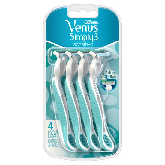Gillette Venus Simply 3 Sensitive Women's Disposable Razors - 4 Pack