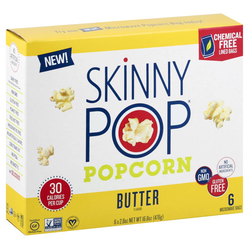 SkinnyPop Microwave Popcorn Bags, Butter (2.8 oz, 6 ct)