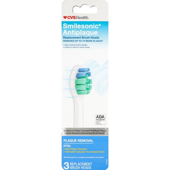 CVS Health Smilesonic Antiplaque Replacement Brush Head, 3CT