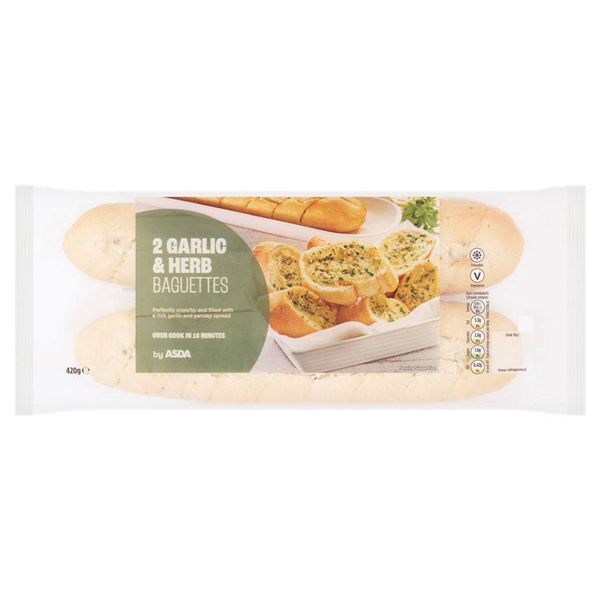 ASDA 2 Garlic & Herb Baguettes 420g