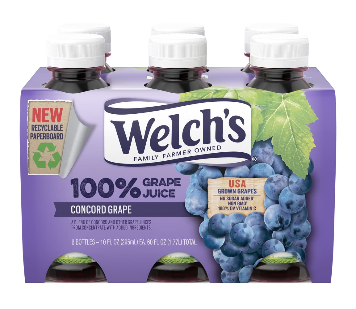 Welch's No Sugar Added 100% Concord Grape Juice (6 x 10 fl oz)