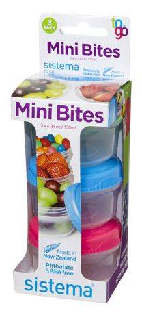 Contenants grignotines sistema small mites rubbermaid - sistema to go mini bites food storage containers (130ml, assorted colors, set of 3)