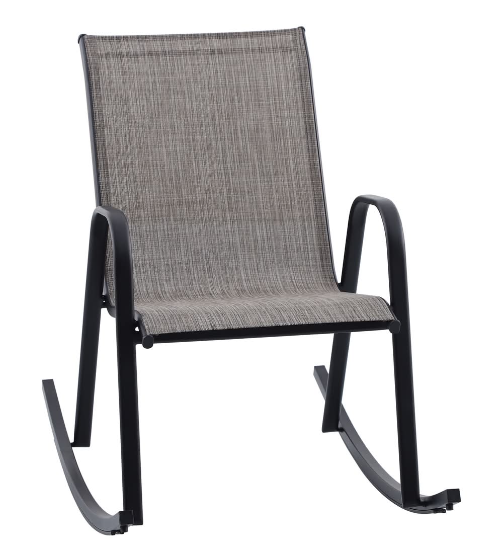 Style Selections Pelham Bay Stackable Black Steel Frame Rocking Chair with Tan Sling Seat