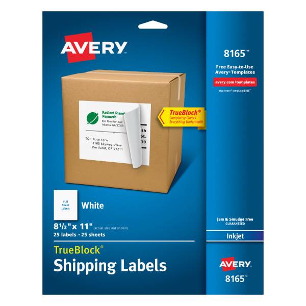Avery Trueblock Technology 8 1/2" X 11" White Shipping Labels (25 ct)