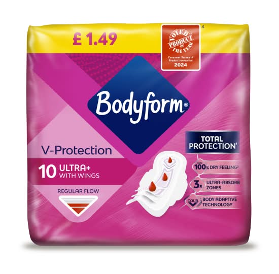 Bodyform V-Protection Ultra Long With Wings Regular Flow (10 pack)