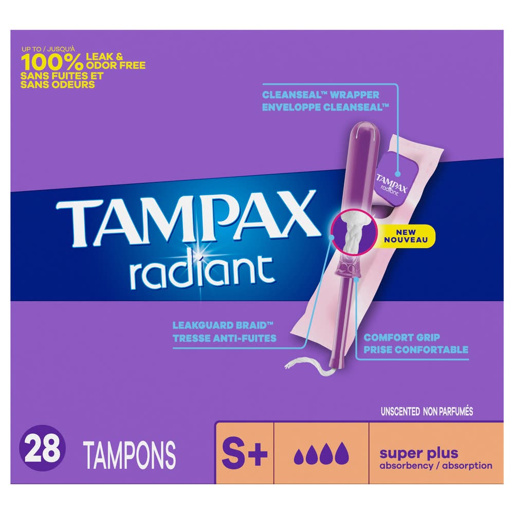 Tampax Radiant Super Plus Absorbency Tampons, Women (28 ct)