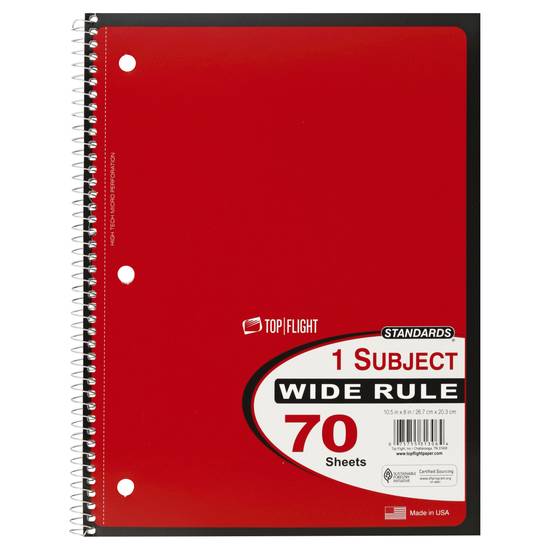 Top Flight 1 Subject Wide Rule 70 Sheets Notebook