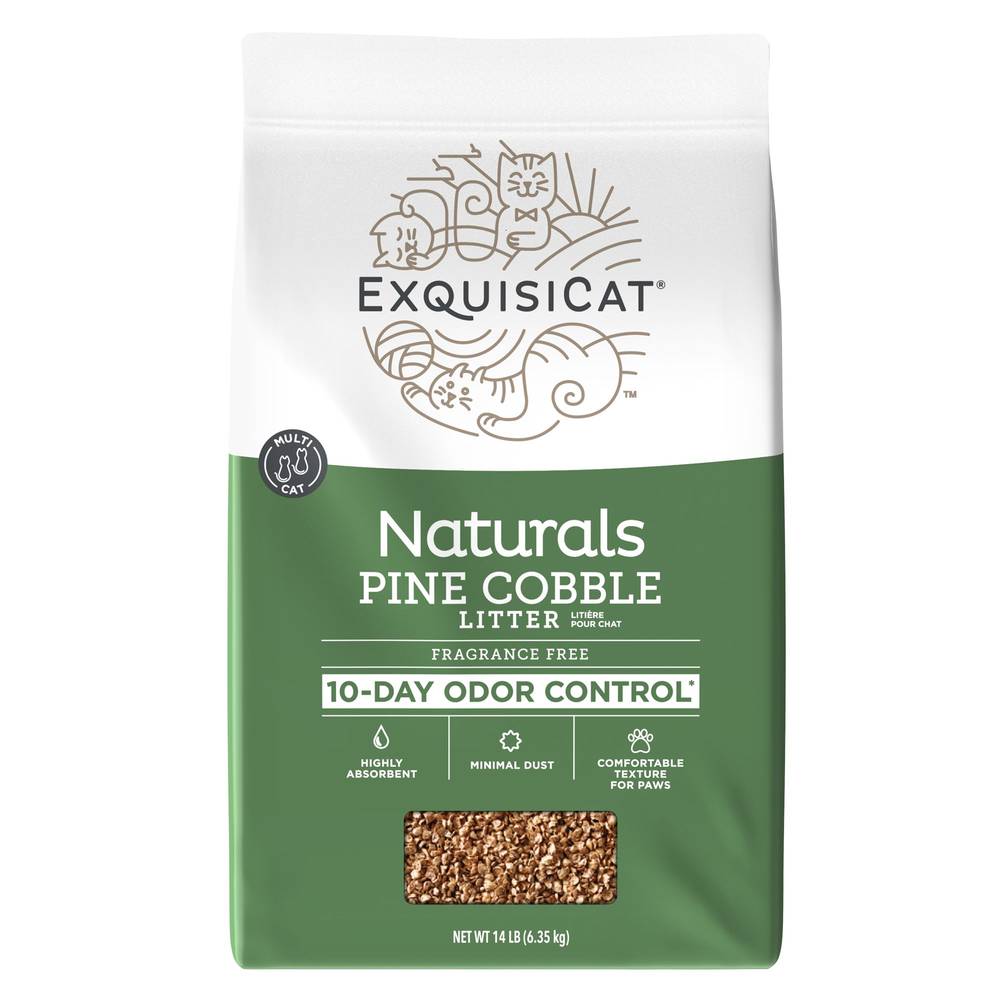ExquisiCat Naturals Multi-Cat Pine Cobble Cat Litter - Unscented, Low Dust, Natural (Size: 14 Lb)