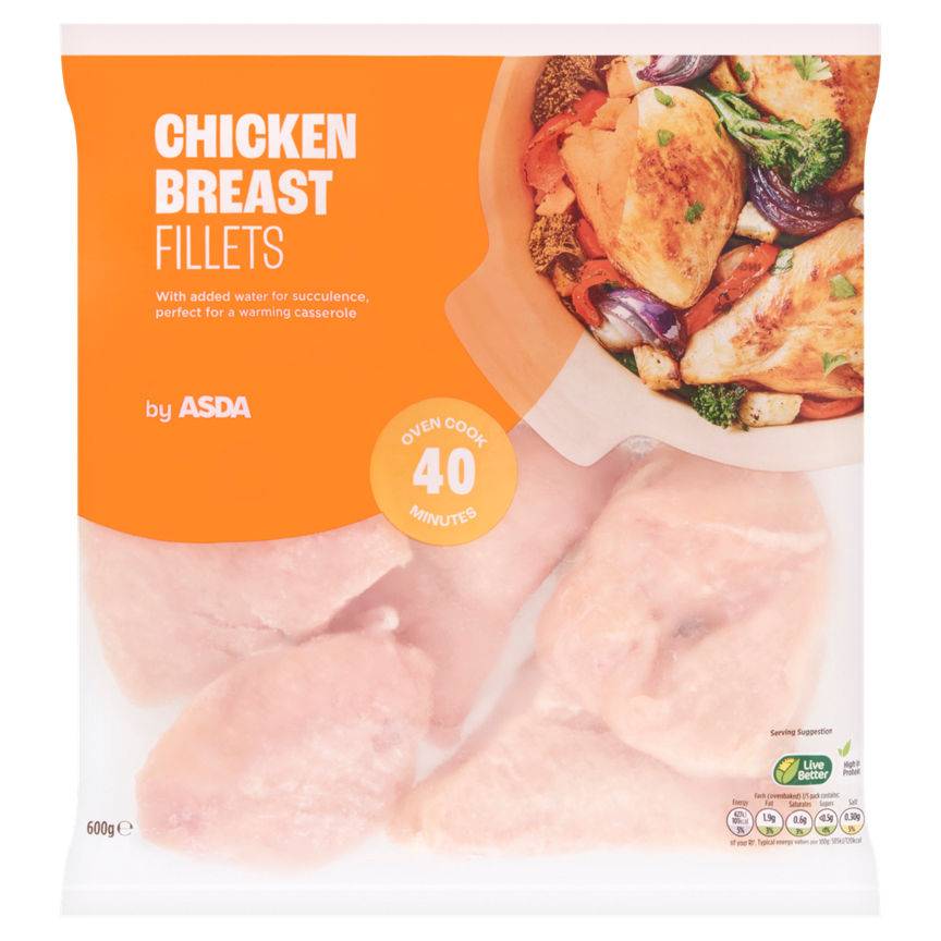 Asda Cook from Frozen Chicken Breast Fillets 600G