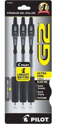 Pilot G2 Gel Ultra Fine Point Ink Pens, Black (3 ct)