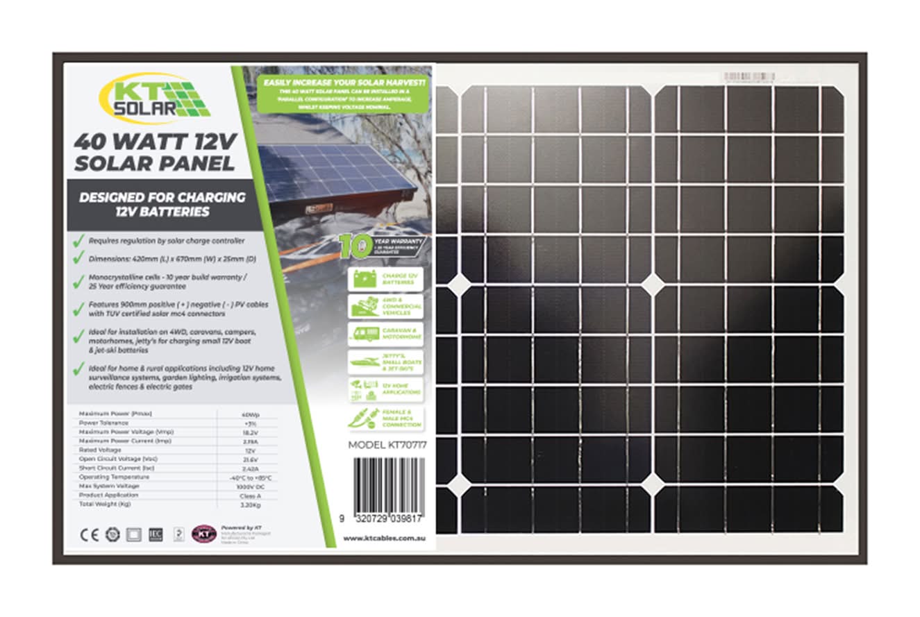 KT Solar 40W 12V Solar Panel Monocrystalline KT70717