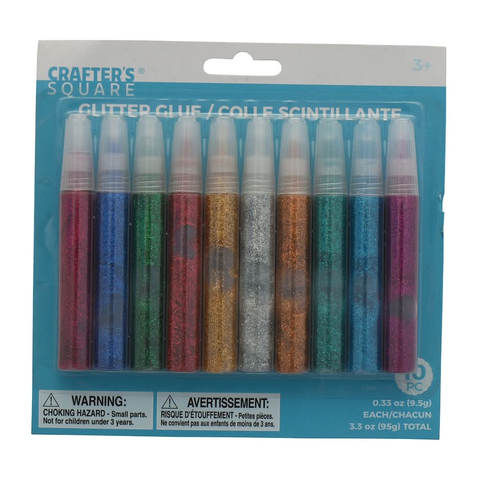 Crafter's Square Glitter Glue Tubes Ages From 3+, Assorted (10 x 0.33 oz)